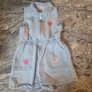 Nannette  Denim Romper Embroidered Fruit Size 5